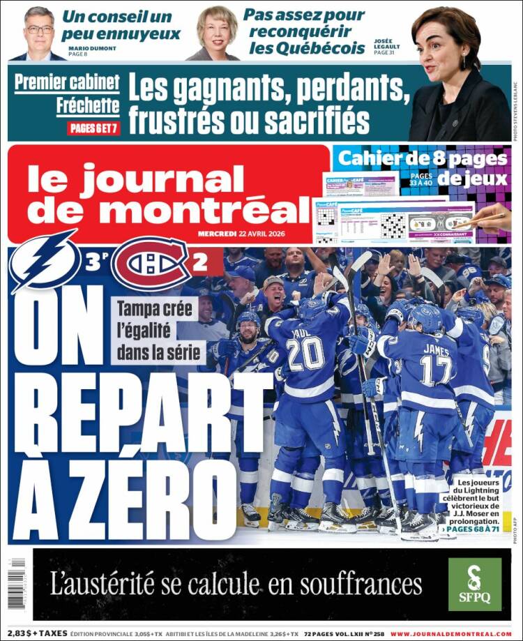 Portada de Le Journal de Montréal (Canad&aacute;)