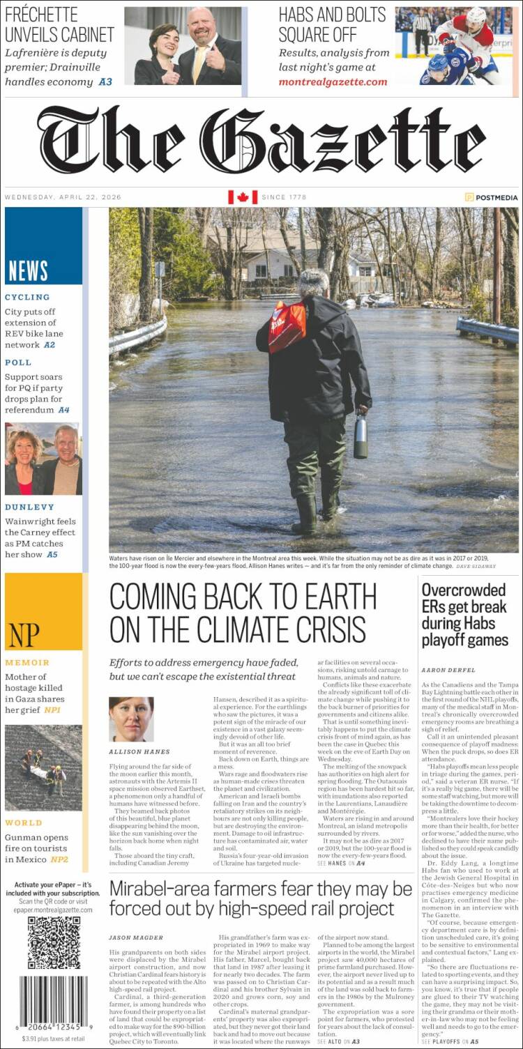 Portada de The Gazette (Canad&aacute;)