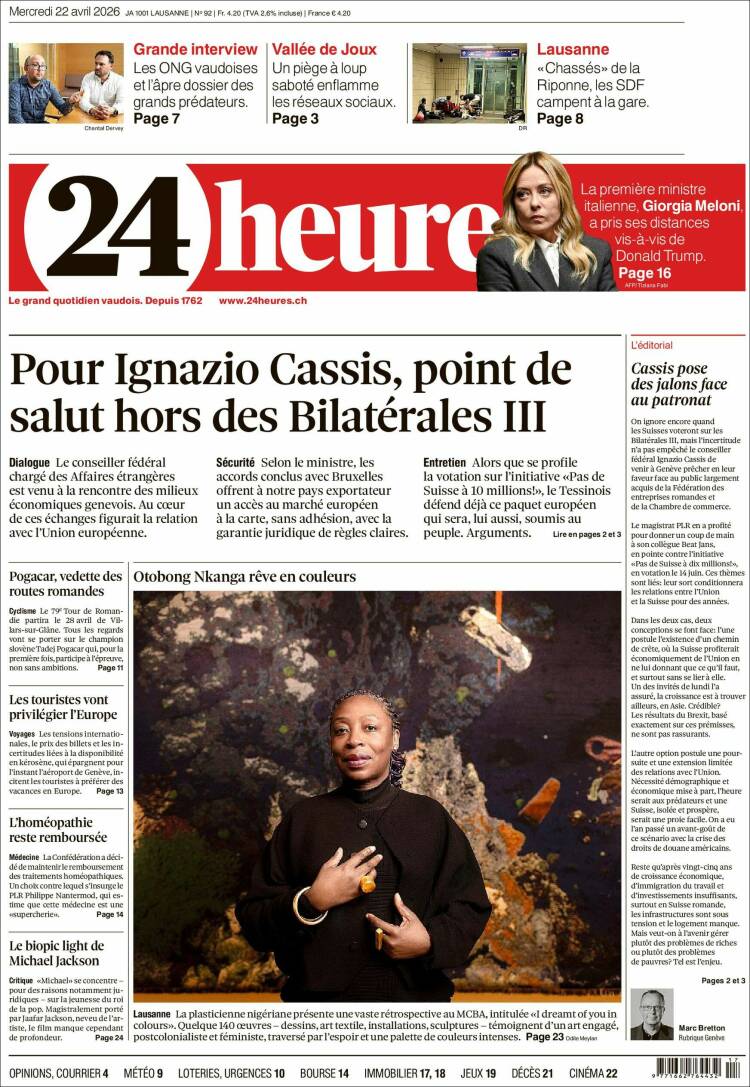 Portada de 24 Heures (Suiza)