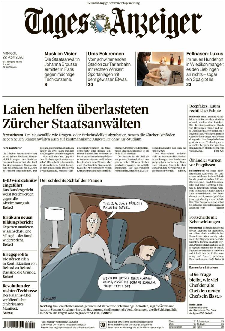 Portada de Tages-Anzeiger (Suiza)