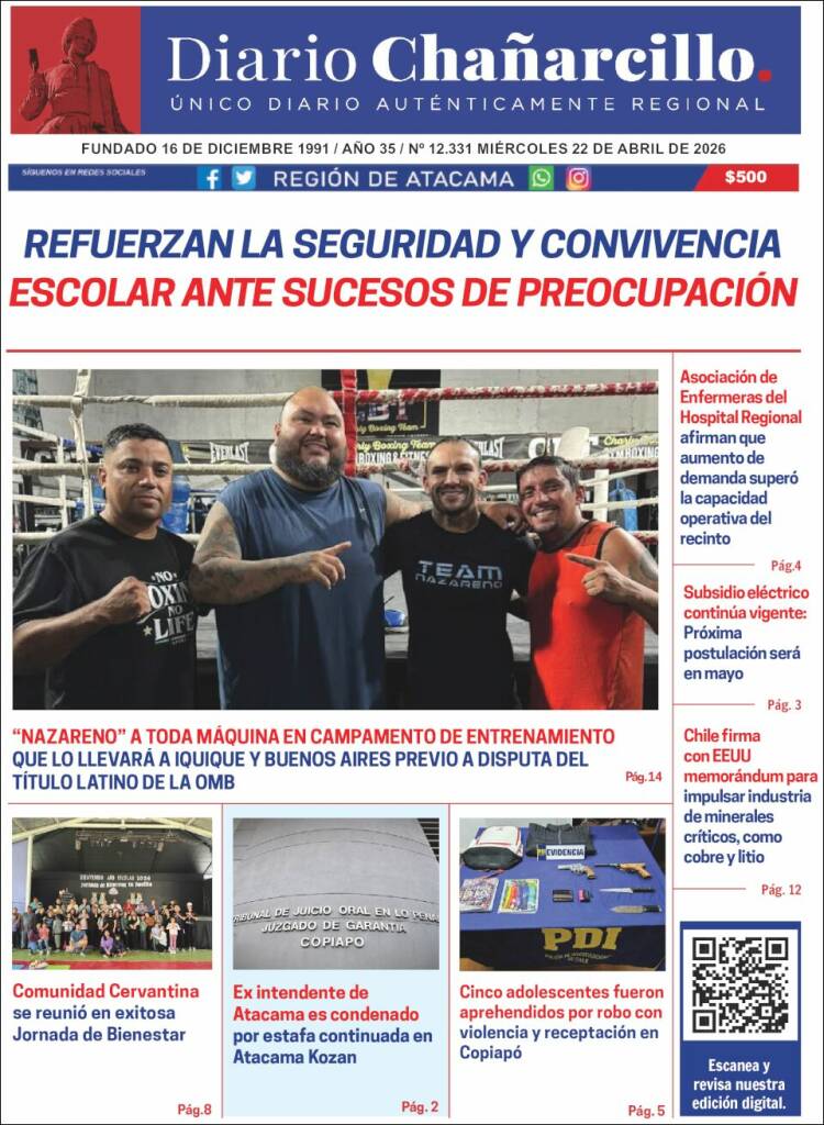 Portada de Diario Chañarcillo (Chile)