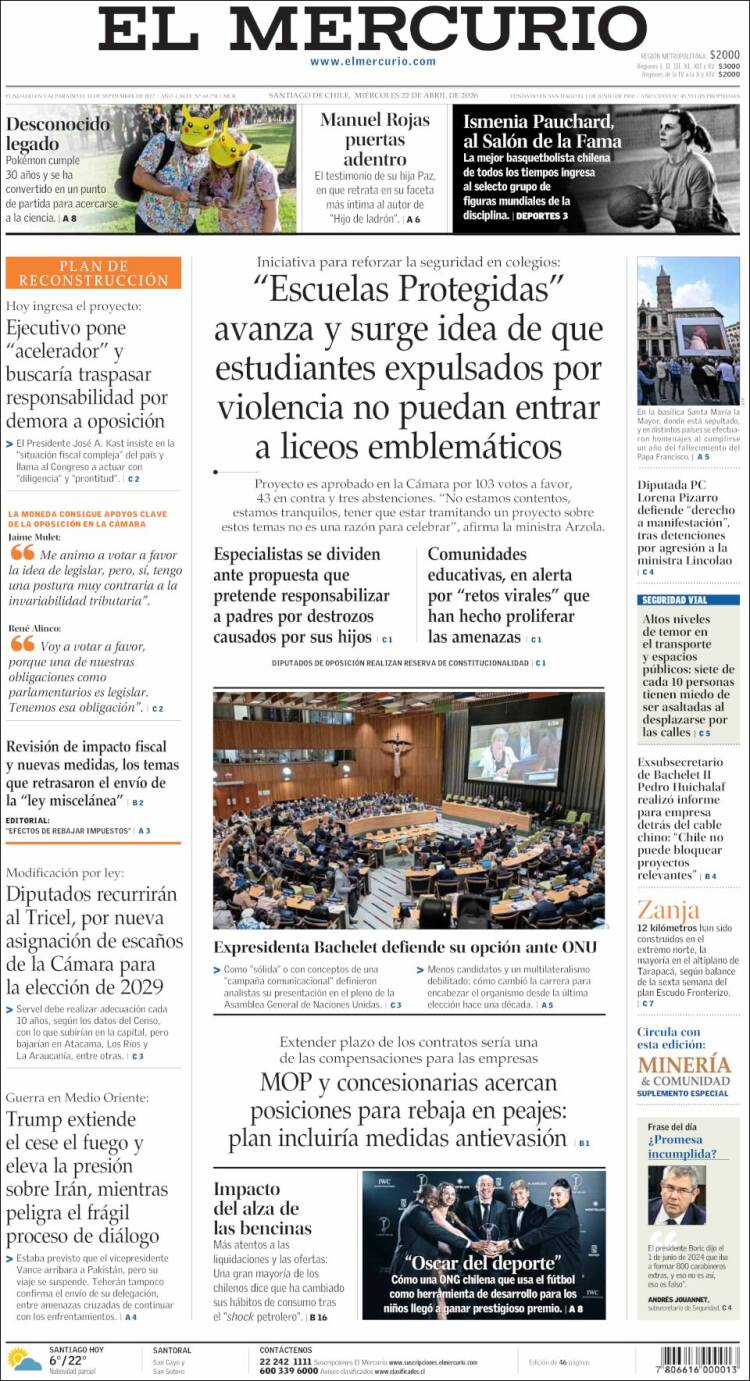Portada de El Mercurio (Chile)