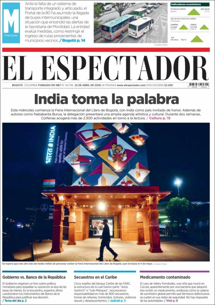 Portada de El Espectador (Colombia)