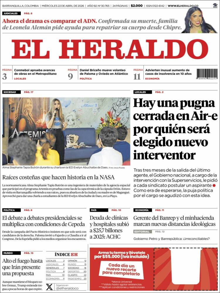 Portada de El Heraldo (Colombia)