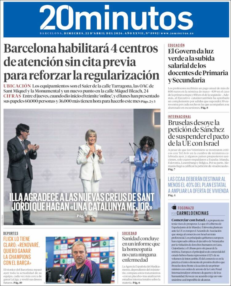 Portada de 20 Minutos - Barcelona (Espa&ntilde;a)