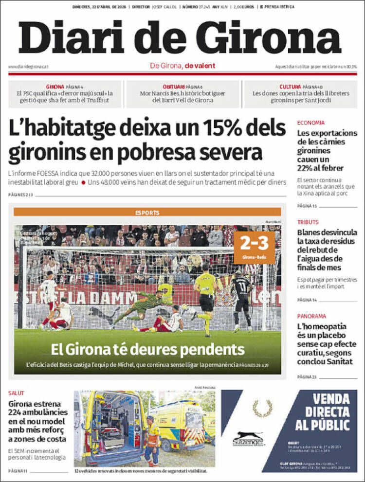 Portada de Diari de Girona (Espa&ntilde;a)