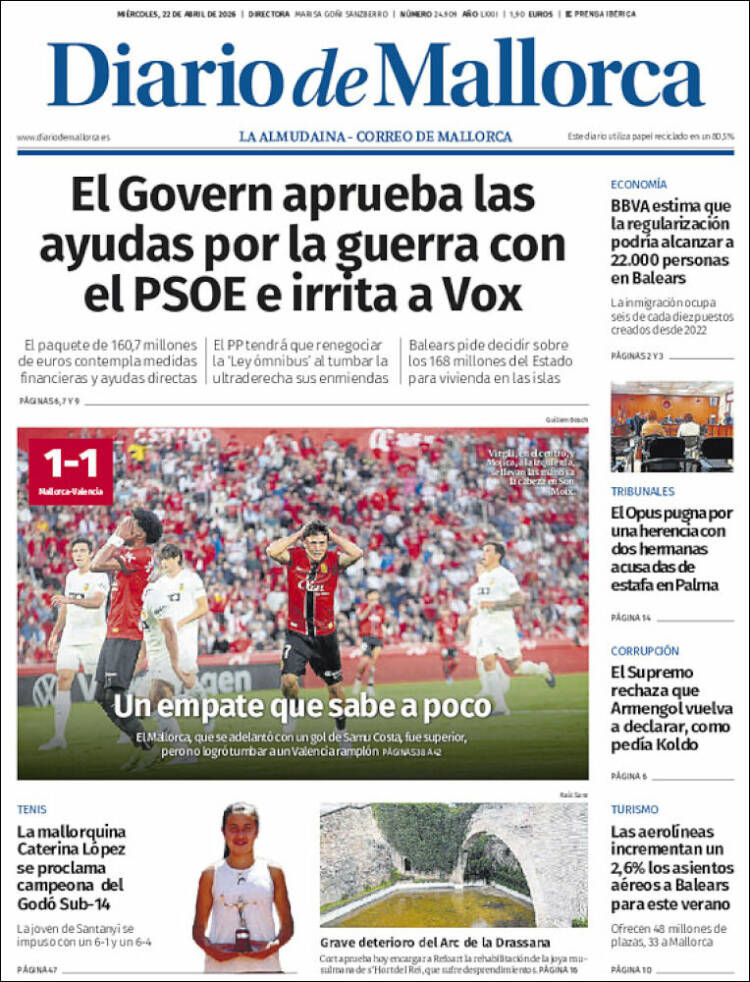 Portada de Diario de Mallorca (Espa&ntilde;a)