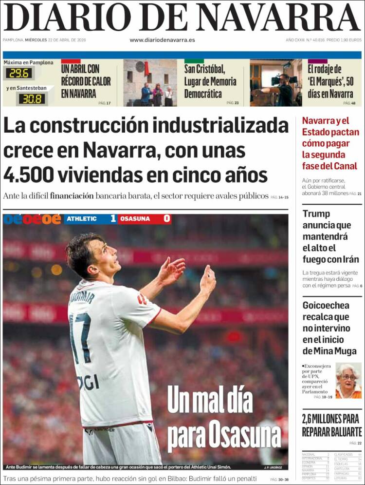 Portada de Diario de Navarra (Espa&ntilde;a)