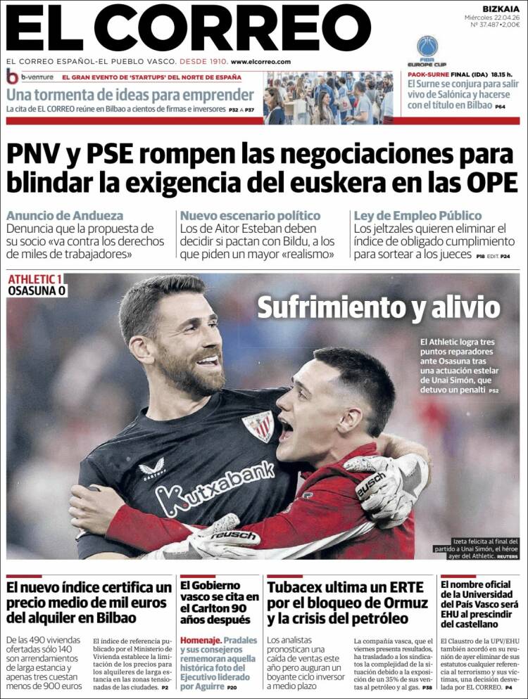 Portada de El Correo (Espa&ntilde;a)