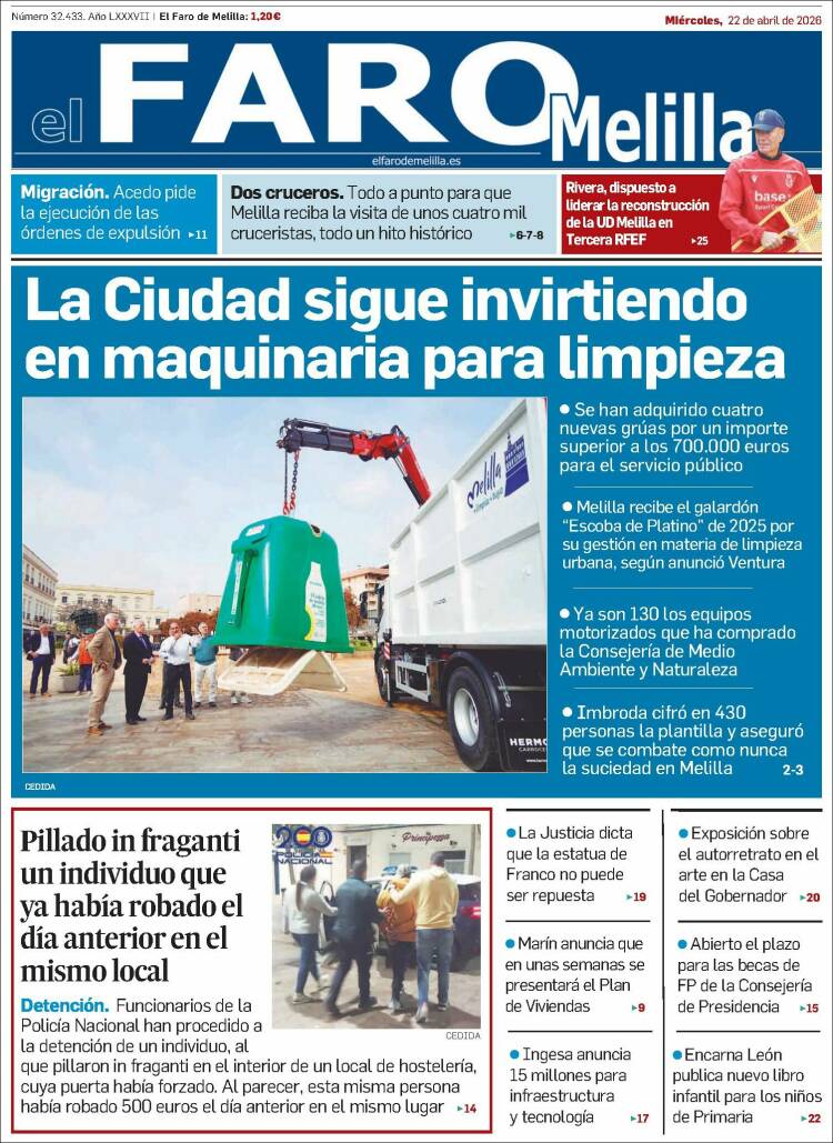 Portada de El Faro de Melilla (Espa&ntilde;a)