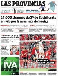 Portada de Las Provincias (Espa&ntilde;a)