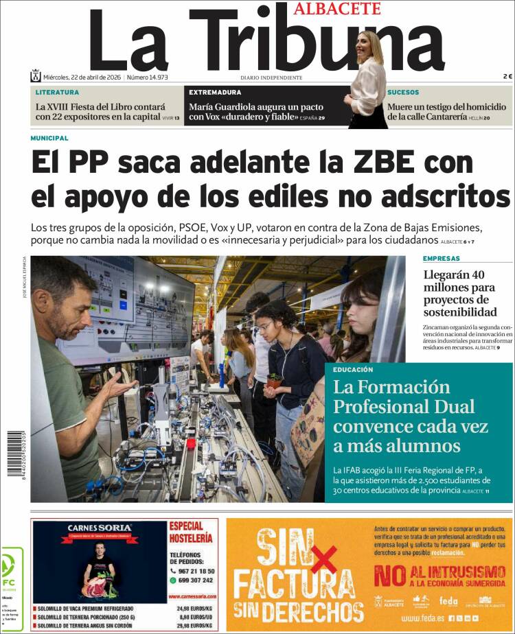 Portada de La Tribuna de Albacete (Espa&ntilde;a)