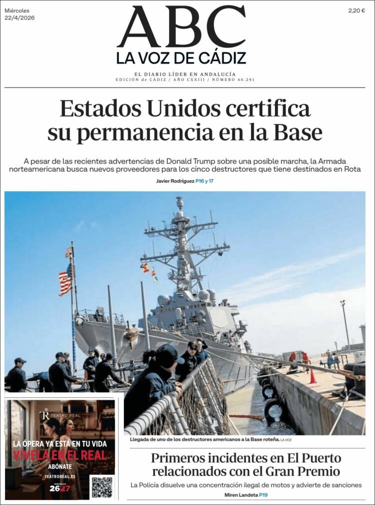 Portada de La Voz de Cádiz (Espa&ntilde;a)