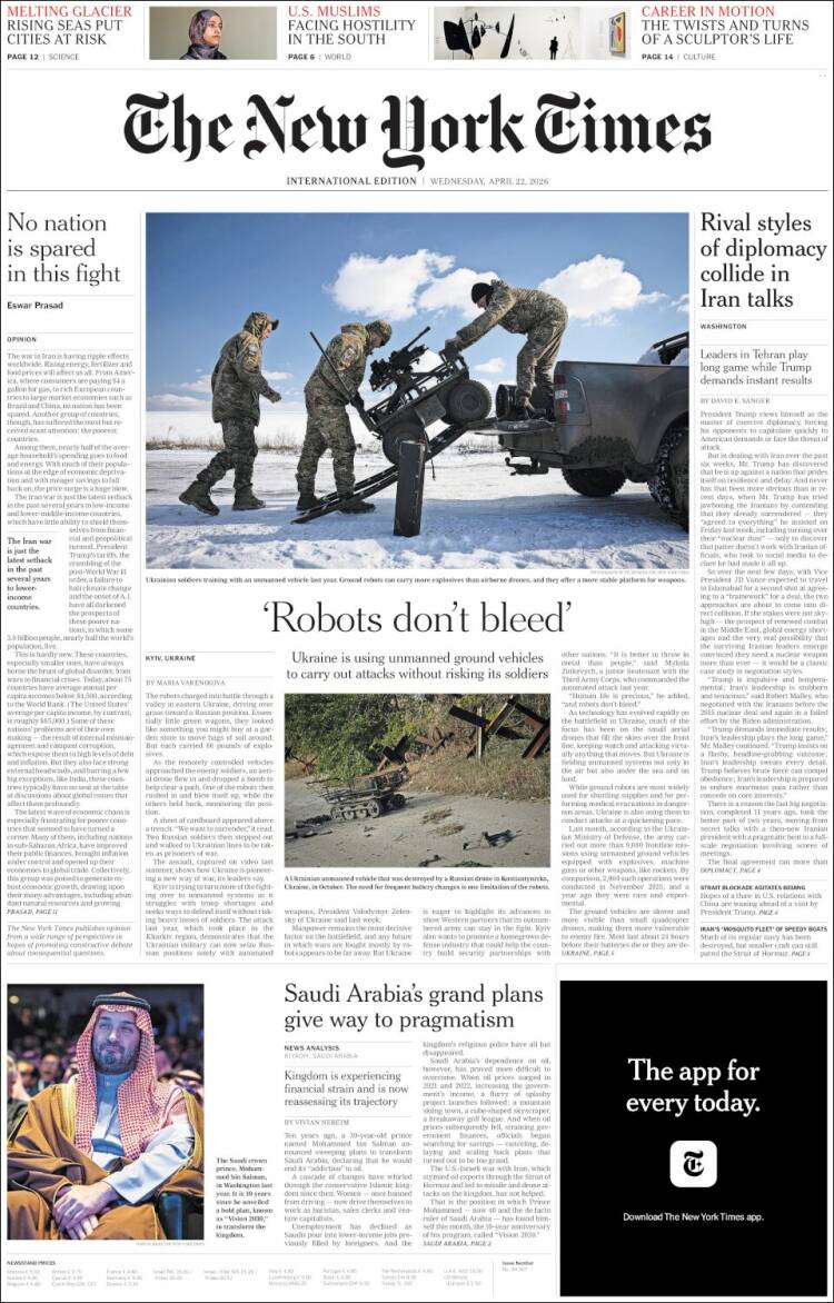 Portada de International New York Times (Europa)