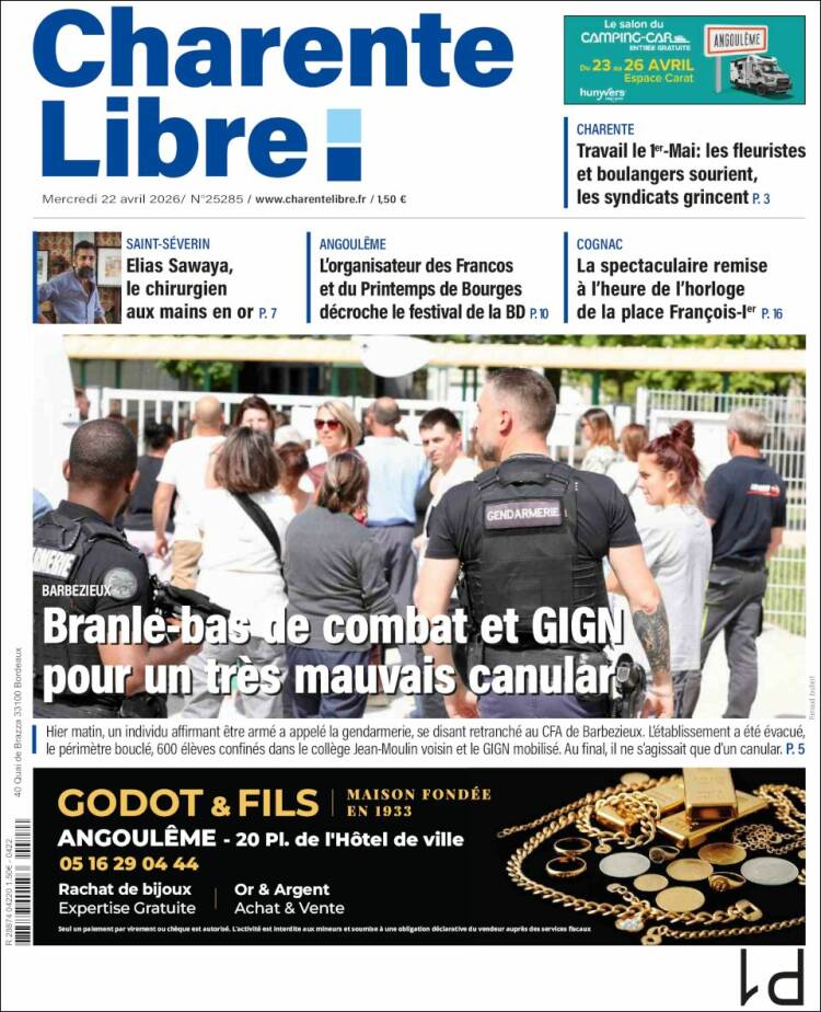 Portada de Charente Libre (Francia)