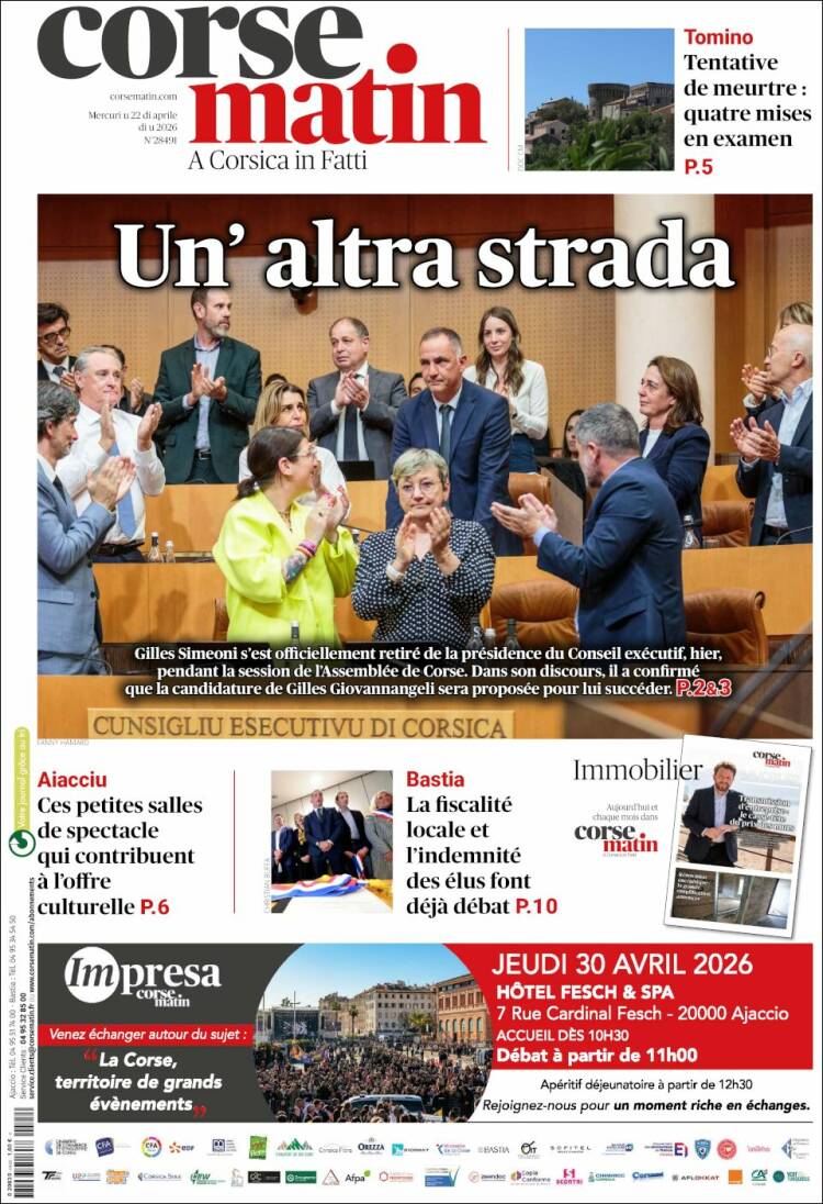 Portada de Corse-Matin (Francia)