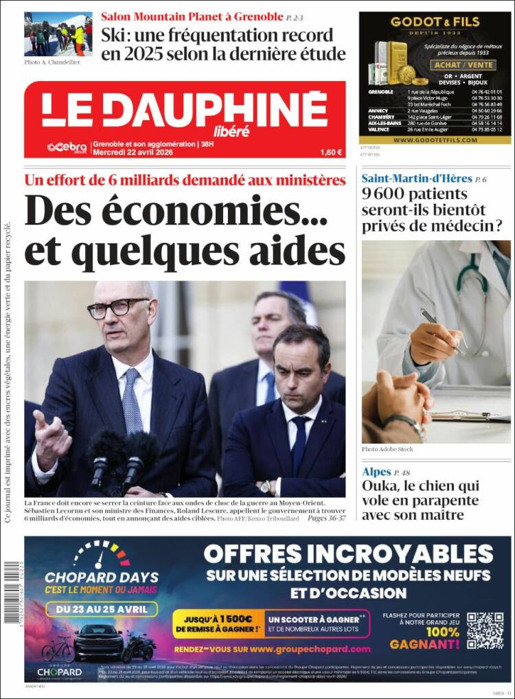 Portada de Le Dauphiné Libéré (Francia)