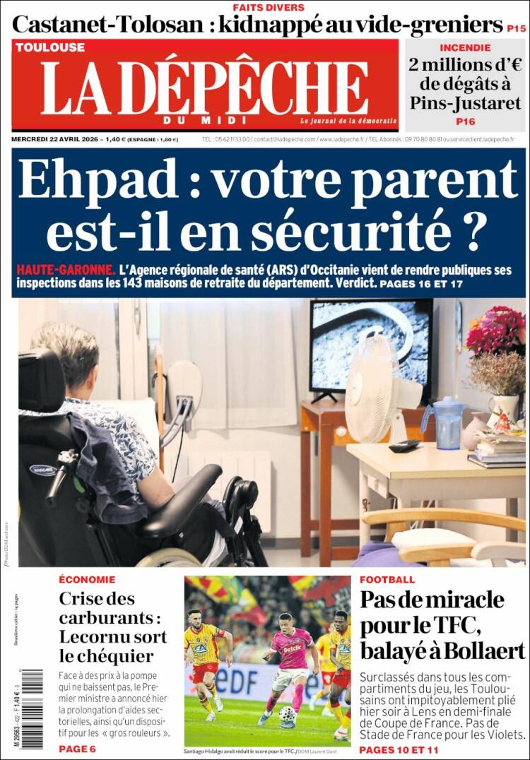 Portada de La Dépêche du Midi (Francia)