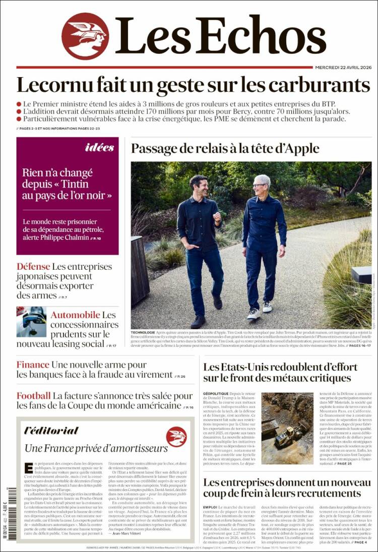 Portada de Les Echos (Francia)