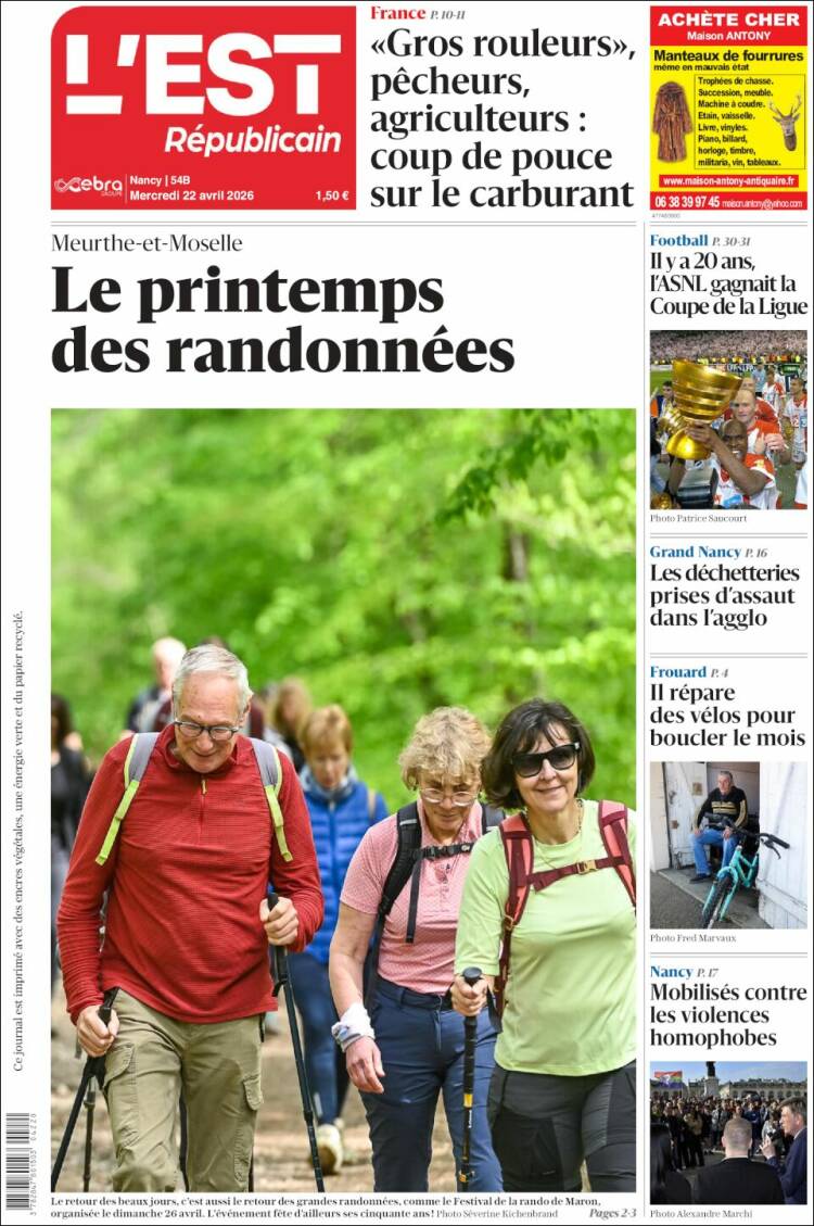Portada de L'Est Republicain (Francia)