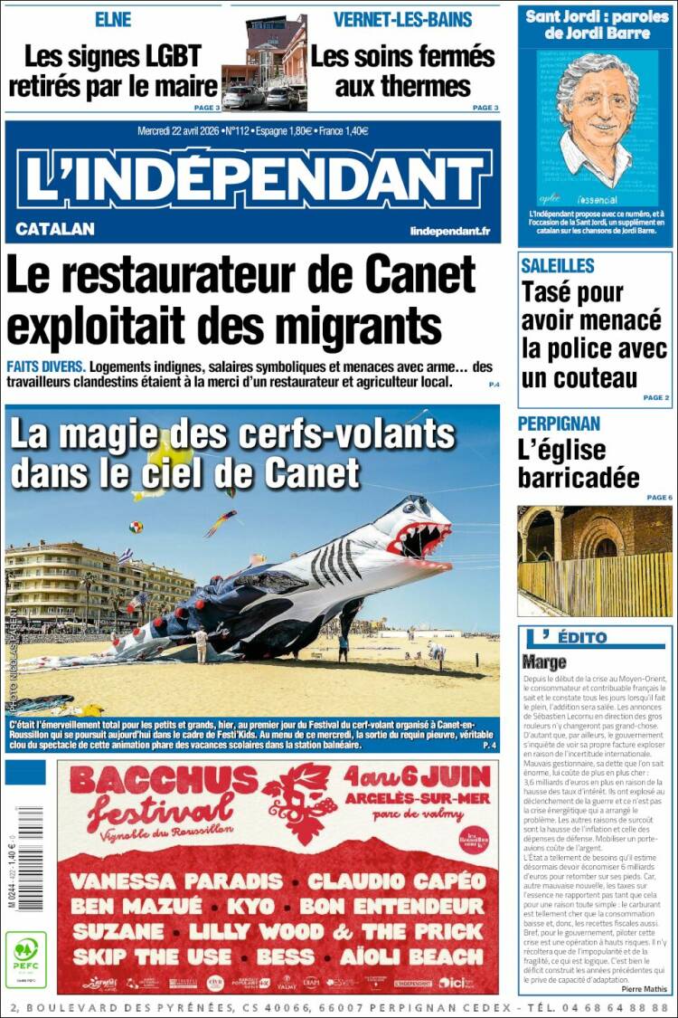 Portada de Le Indépendant (Francia)