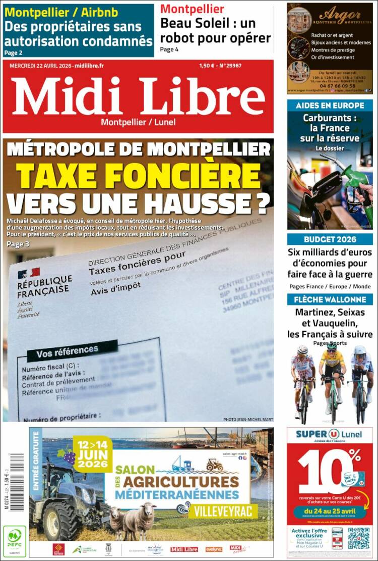 Portada de Midi Libre (Francia)