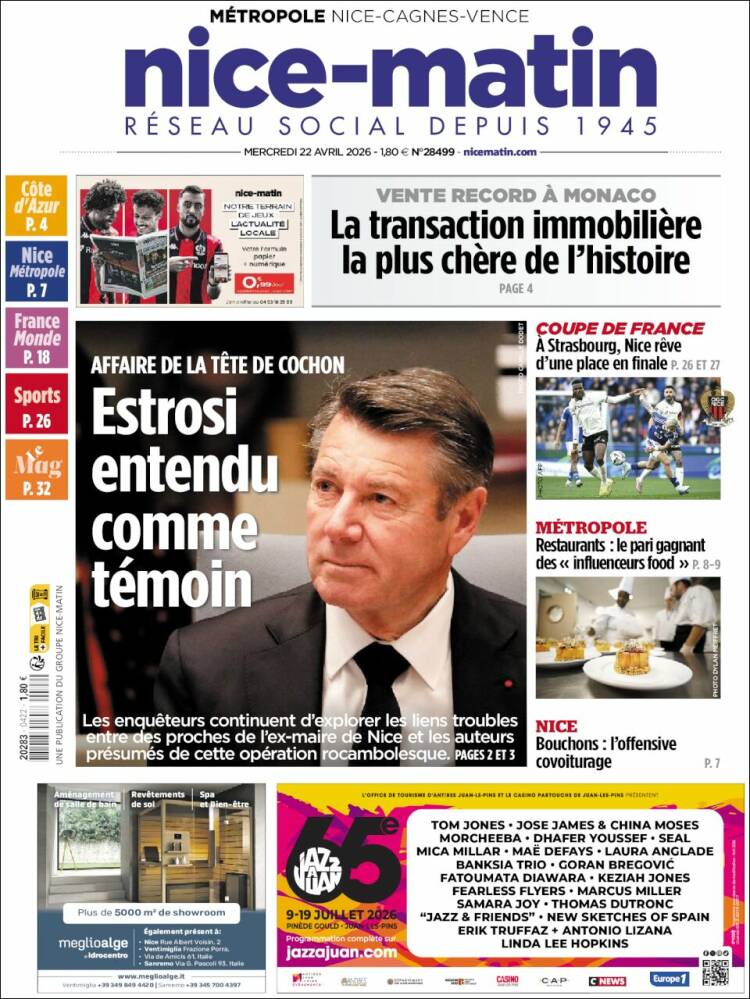 Portada de Nice-Matin (Francia)