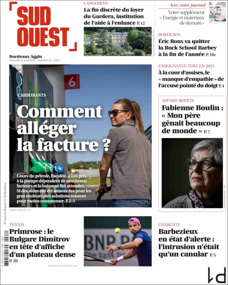 Portada de Sud Ouest (Francia)