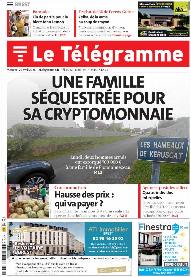 Portada de Télégramme (Francia)