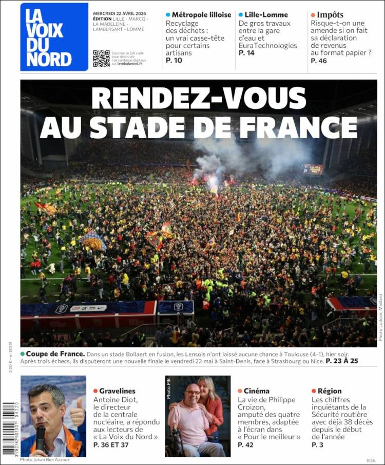 Portada de La Voix du Nord (Francia)