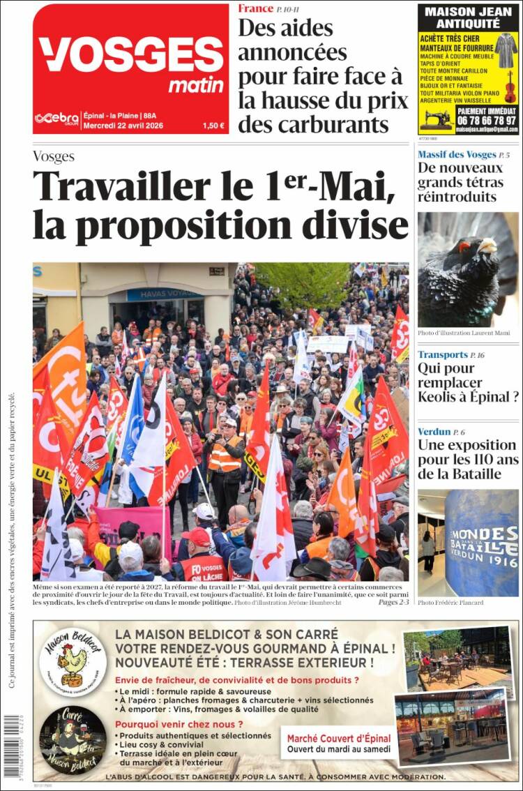 Portada de Vosges Matin (Francia)