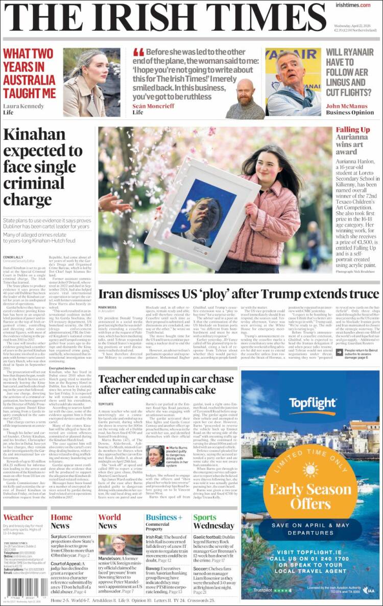 Portada de Irish Times (Irlanda)