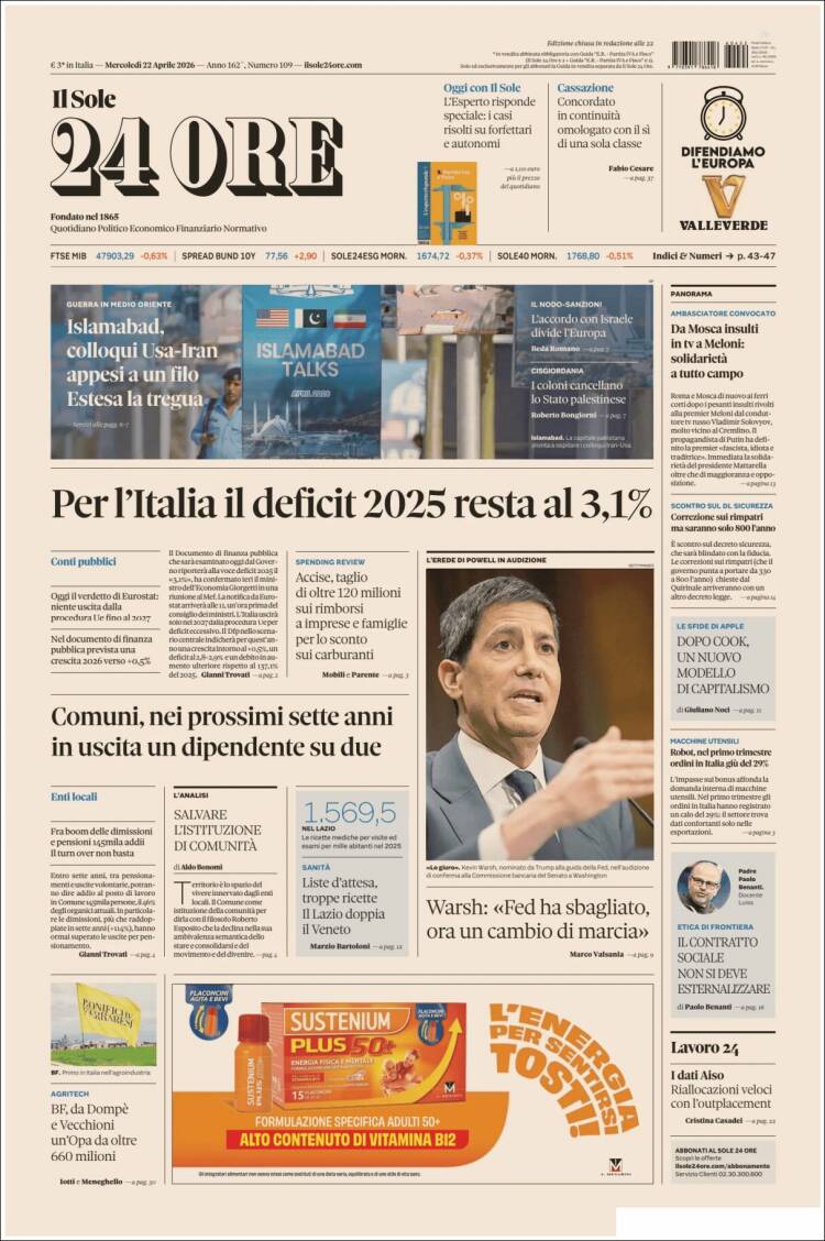 Portada de Il Sole 24 ORE (Italia)