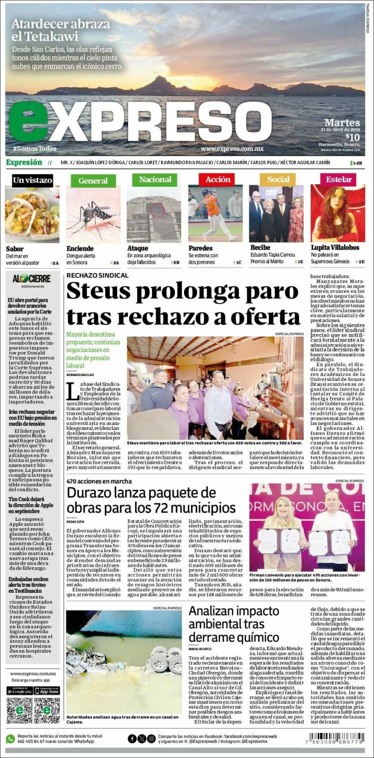 Portada de Expreso (M&eacute;xico)