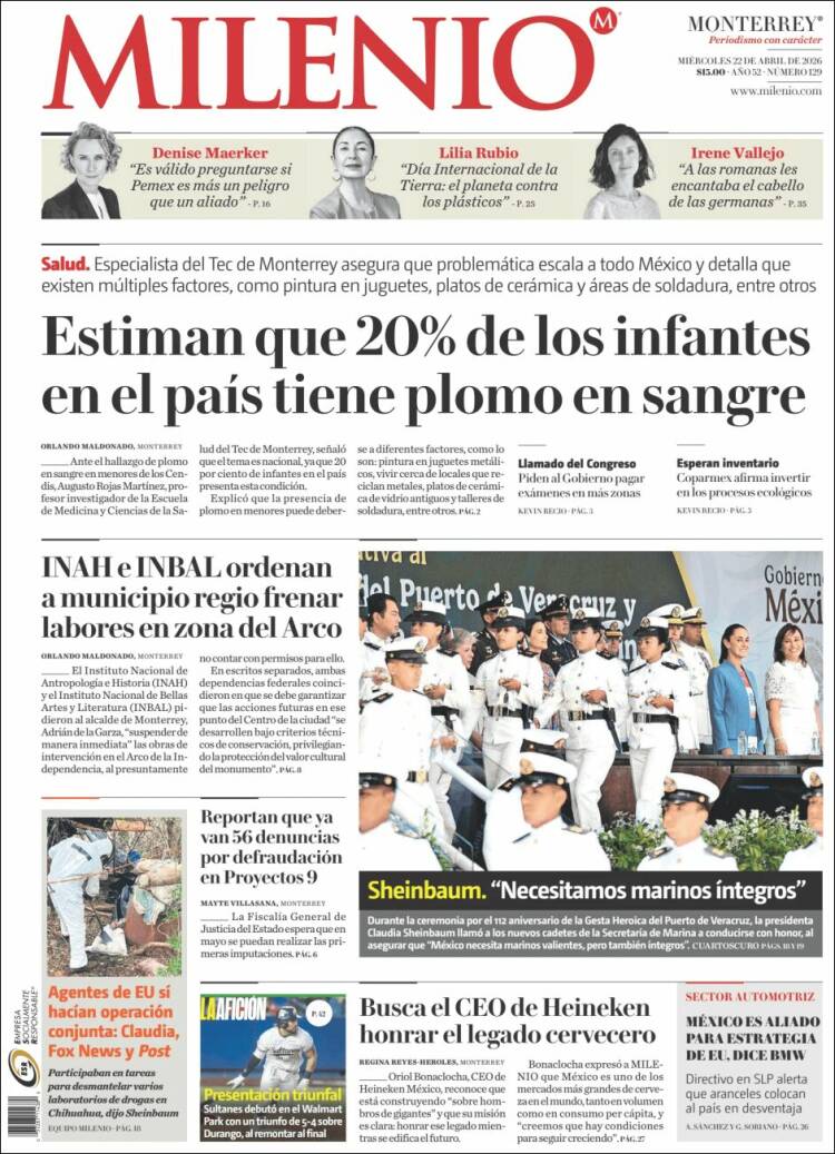 Portada de Milenio de Monterrey (M&eacute;xico)