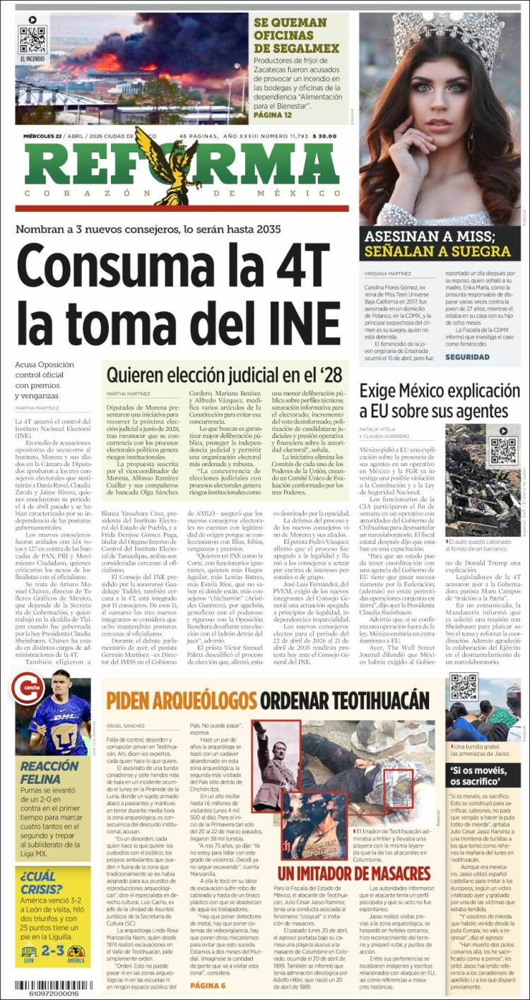 Portada de Reforma (M&eacute;xico)