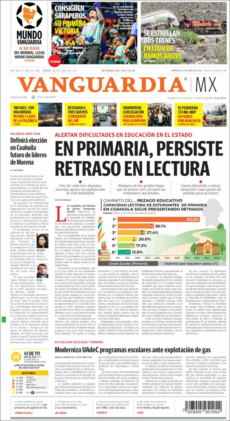 Portada de Vanguardia (M&eacute;xico)