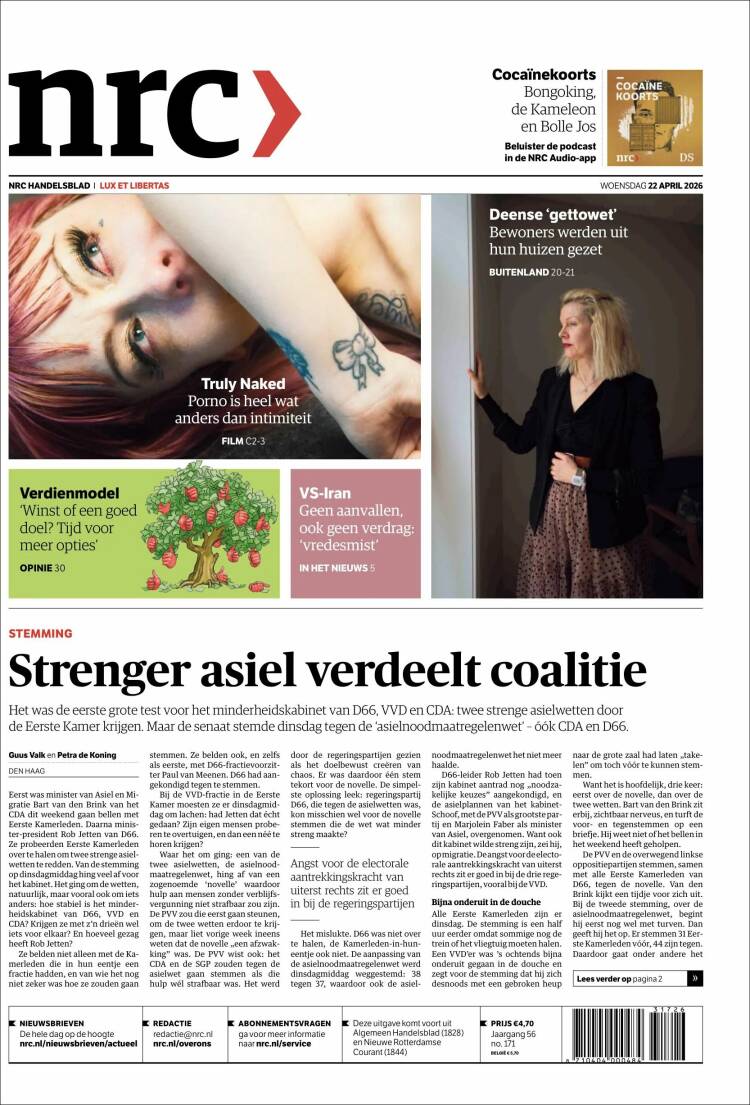 Portada de NRC Handelsblad (Pa&iacute;ses Bajos)