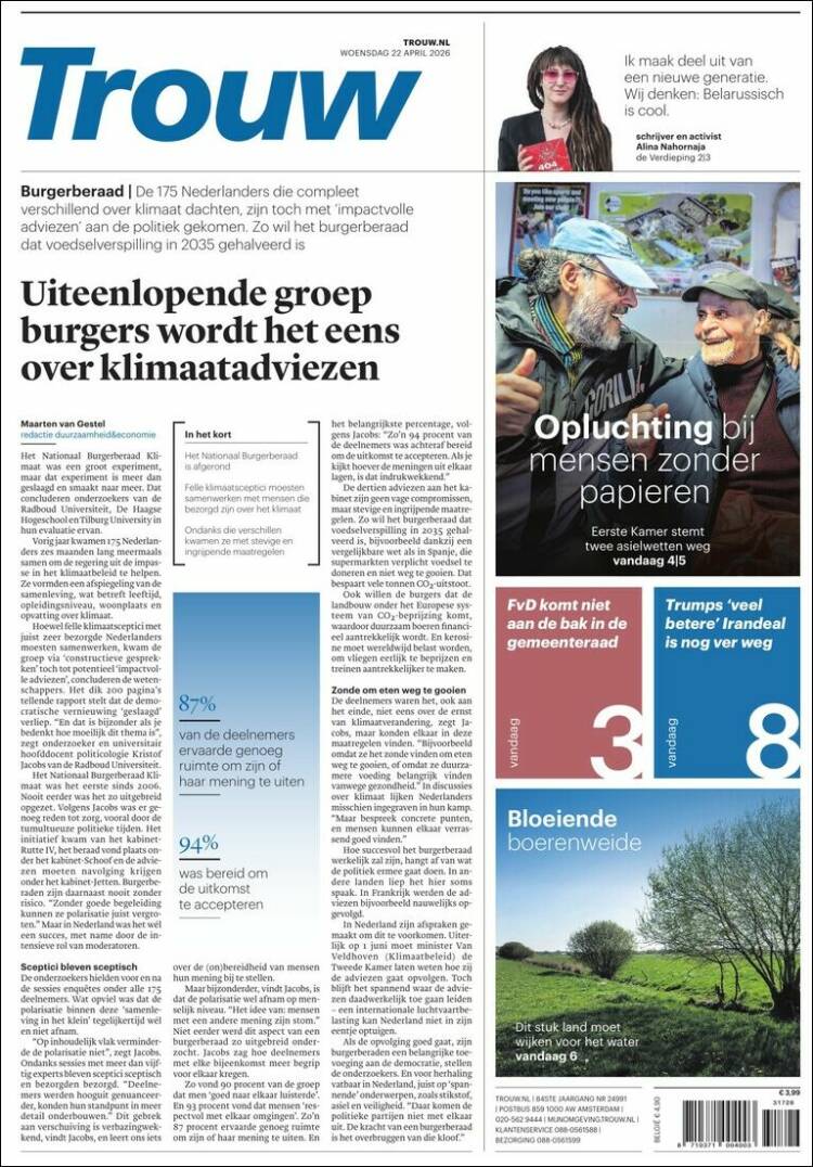 Portada de Trouw (Pa&iacute;ses Bajos)