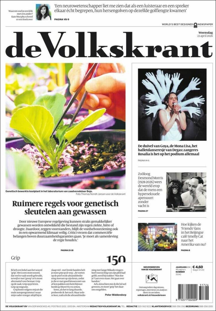 Portada de De Volkskrant (Pa&iacute;ses Bajos)
