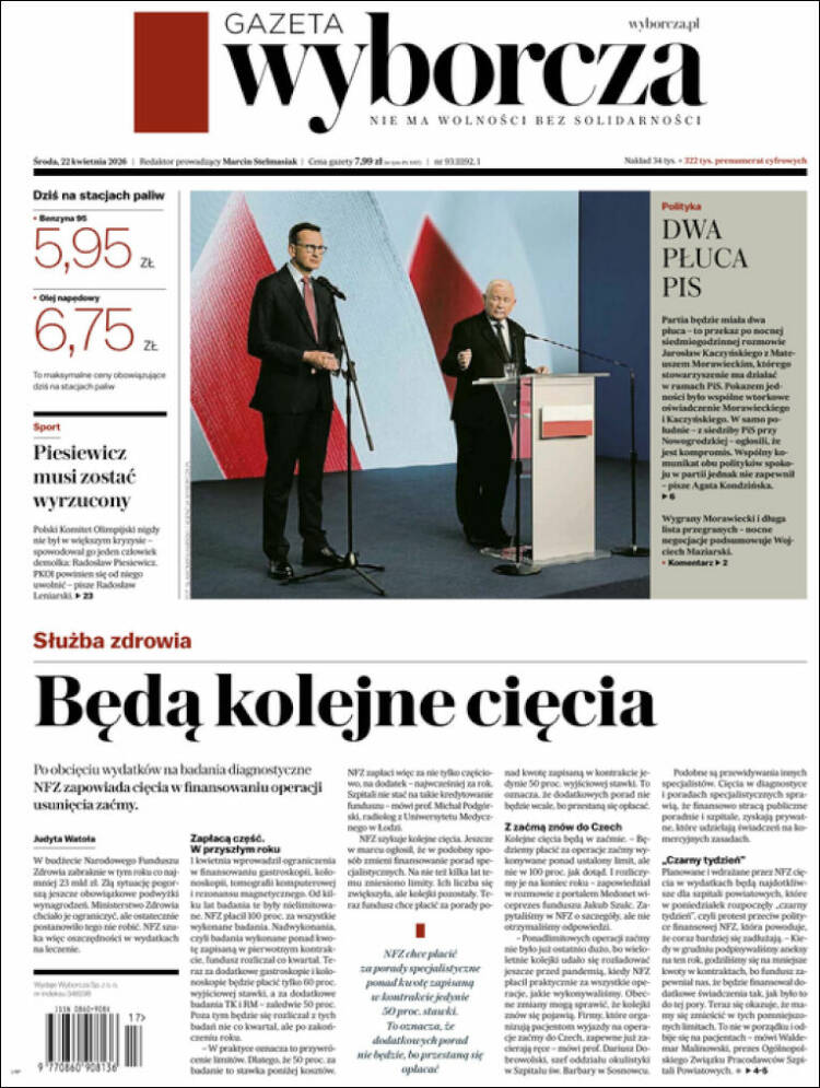 Portada de Gazeta Wyborcza (Polonia)