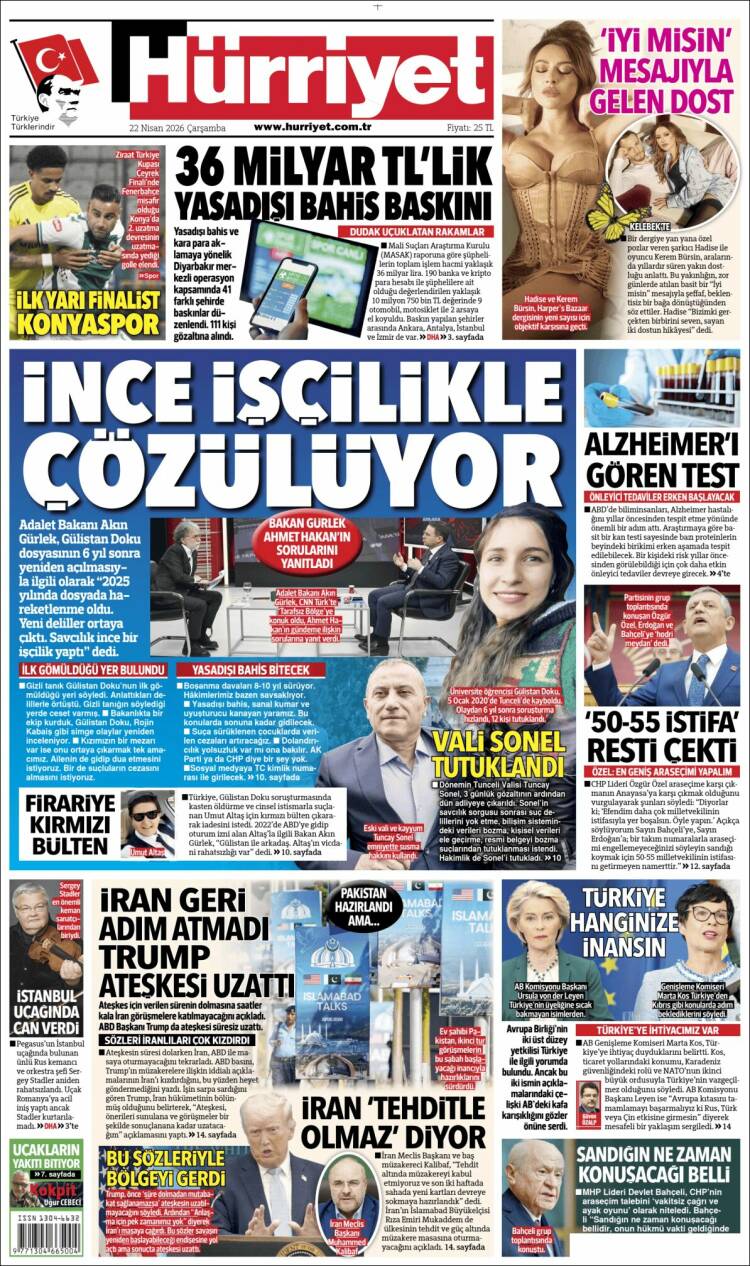 Portada de Hürriyet (Turqu&iacute;a)