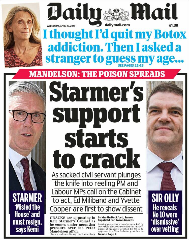 Portada de Daily Mail (Reino Unido)