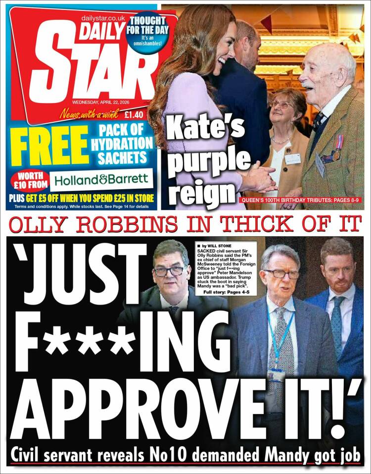 Portada de Daily Star (Reino Unido)