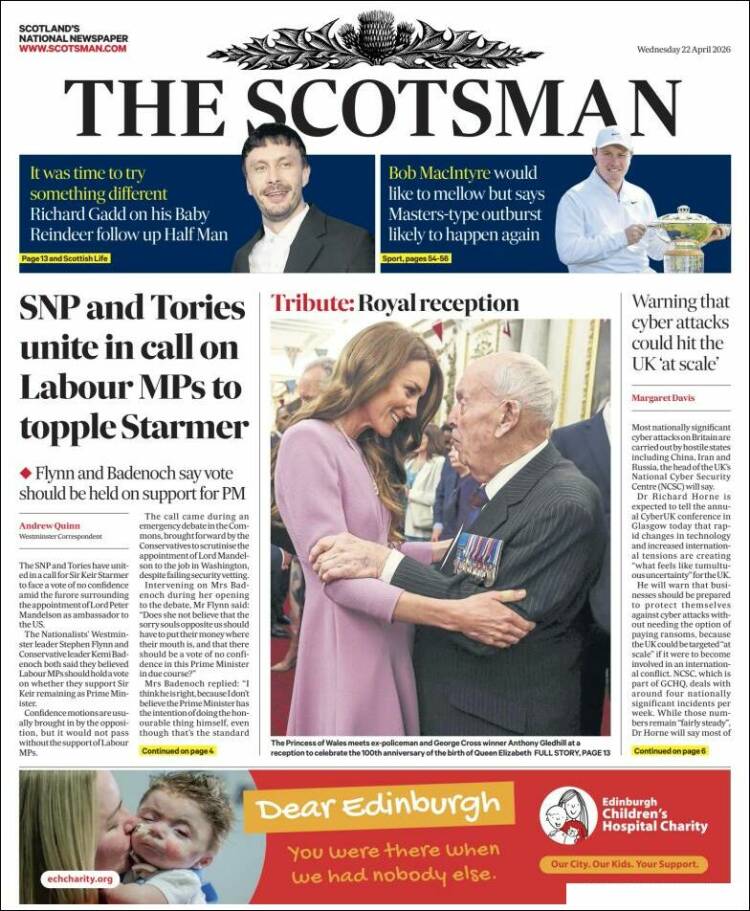Portada de The Scotsman (Reino Unido)