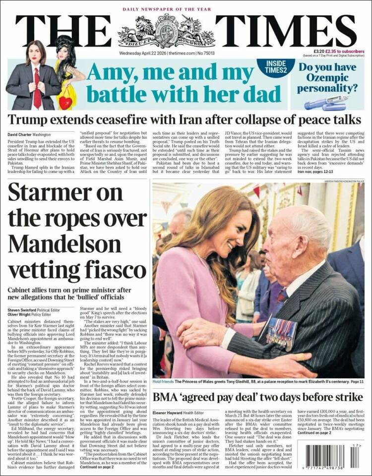 Portada de The Times (Reino Unido)