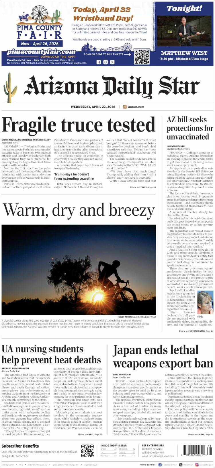 Portada de Arizona Daily Star (USA)