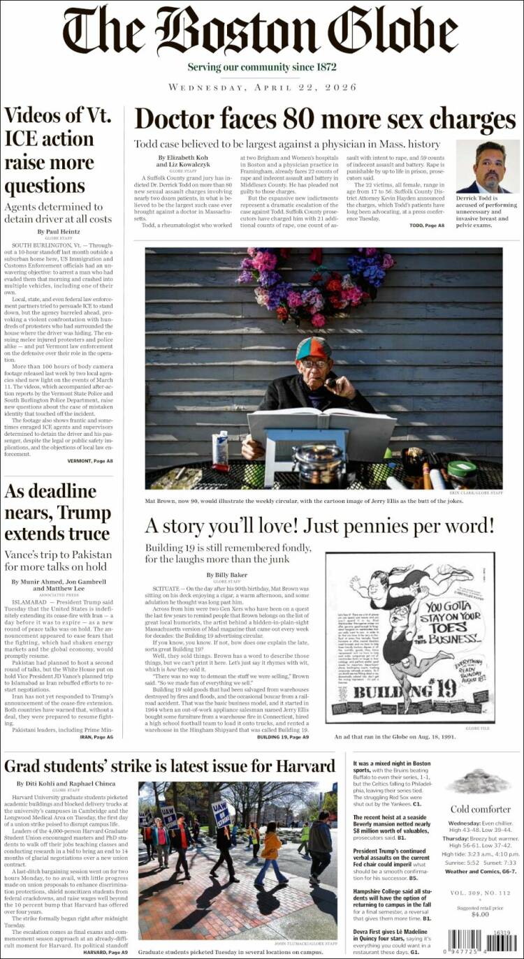 Portada de Boston Globe (USA)