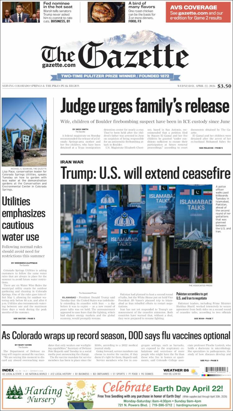 Portada de The Gazette (USA)