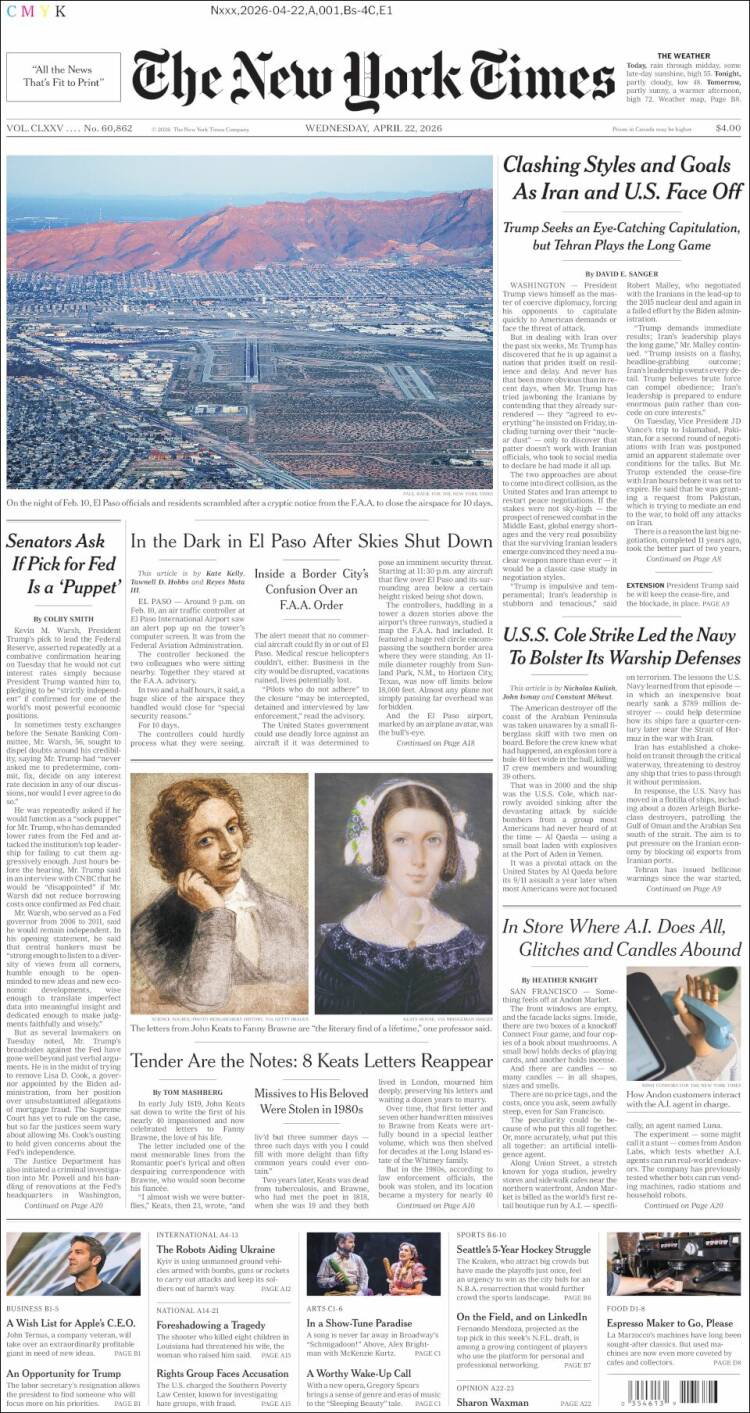 Portada de New York Times (USA)